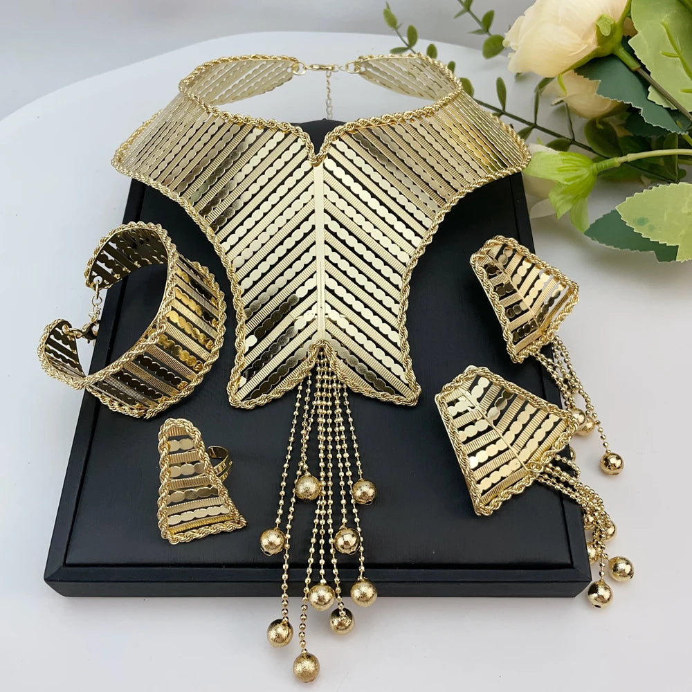Fashion Italian Dubai Gold Plated Jewelry Set Simple Style Big Pendant Necklace Light Weight Jewelry Set for Woman FHK22986