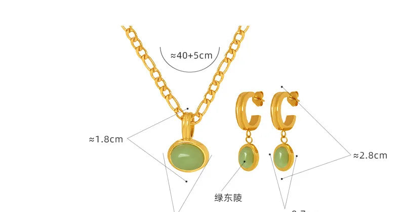 Fashion Necklaces Earring For Woman Set Elegant Green Stone Pendant Poland Wedding Jewelry High Quality Fine Gift Wholesale