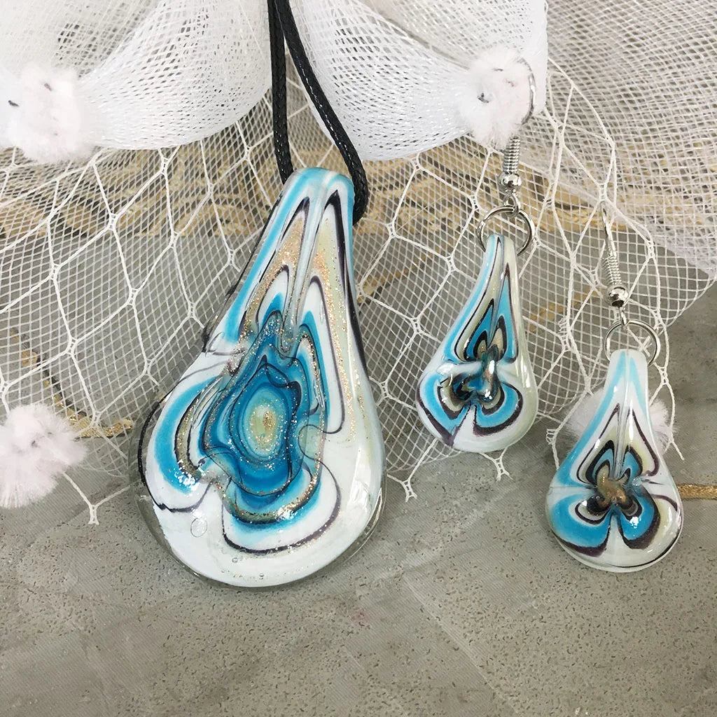 Fashion 3set   Glass Floral Leaf Shape Pendant Necklace Earrings Jewelry Set Handmade Personalized Jewelry for Women