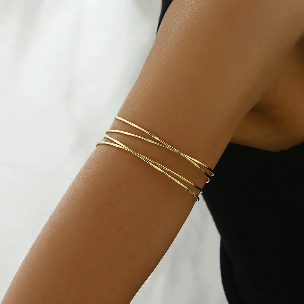 Upper Arm Cuff Bracelet for Women Minimalist Gold Plated Armband Statement Party Armlet Jewelry Gift Summer Vacation Accessories