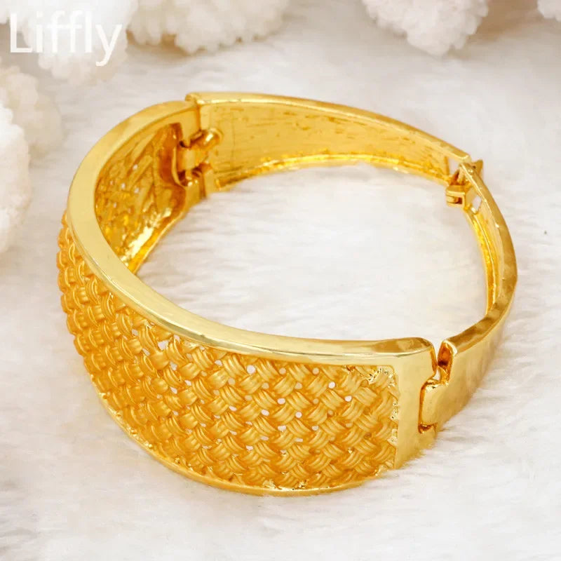 Fashion 24k Gold Color Necklace African Jewelry Sets for Women Nigerian Bridal Wedding Jewellery Bracelet Earrings Ring