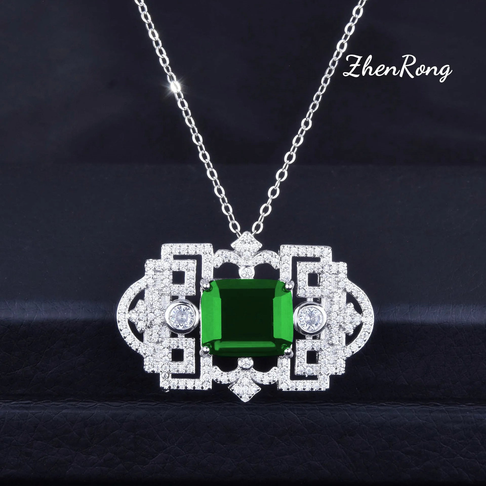 Foydjew Luxury Jewelry Women Artificial Emerald Choker Wristband Collar Pendant Necklaces Inlaid Zircon Leather Belt Bracelets