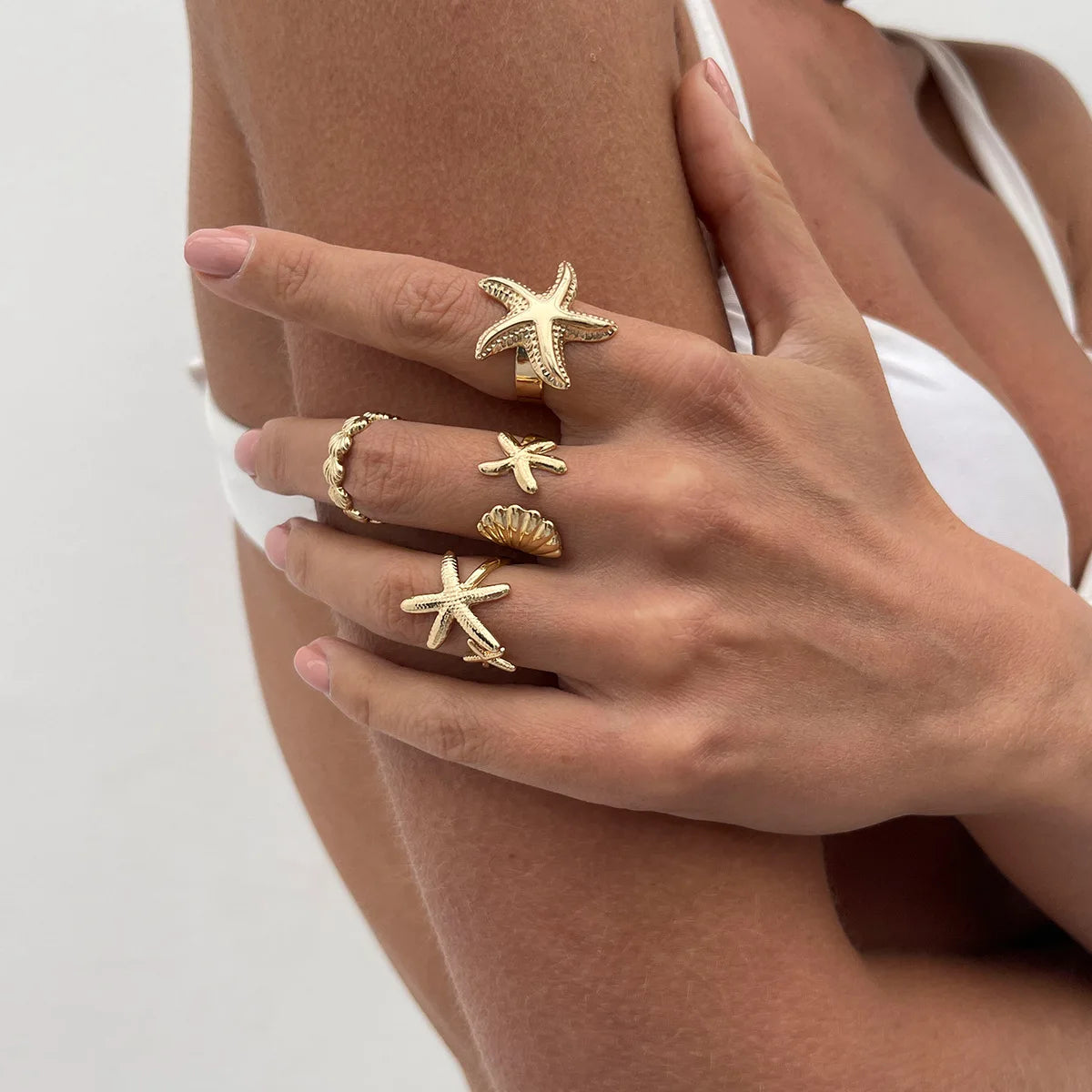 DIEZI Hip Hop Punk Starfish Shell Cuff Bangles For Women Men Exaggerated Fashion Gold Silver Color Bangles Bracelets Jewelry