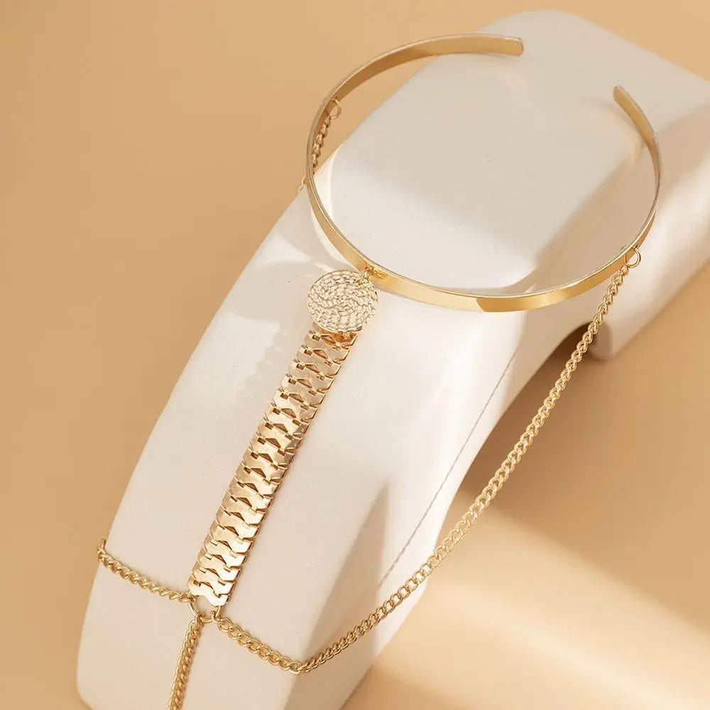 Bohemian Tassel Pendants Charm Upper Bracelet Arm Chain Metal Hollow Out Geometric Pattern Retro Arm Cuff Bangle Body Bracelets