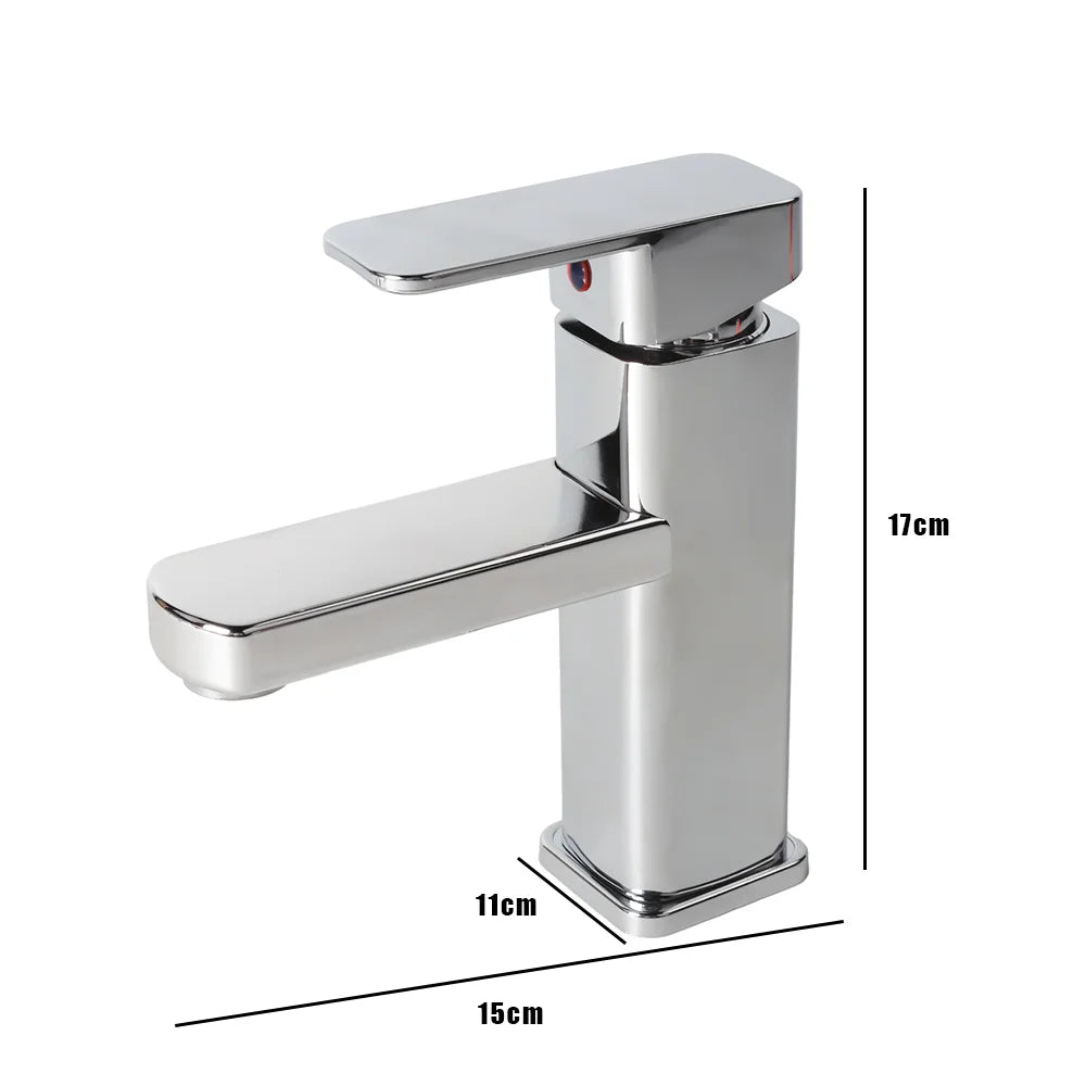 Bathroom Sink Faucet Square Basin Faucet Hot & Cold Water Mixed Water Faucet Vanity Tap Deck Mounted Washbasin Tap