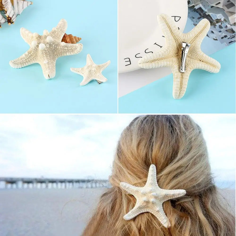 2Pcs Fashion Starfish Hair Clip Star Sea Hairpin Women Elegant Natural Beach Jewelry Hair Accessories