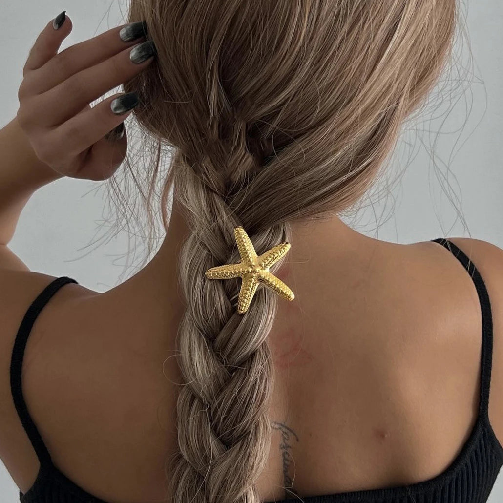Simple Metal Starfish Hair Clip for Women Girls Gold Color Star Flower Hairpin Fashion Temperament Hair Fork Beach Accessories