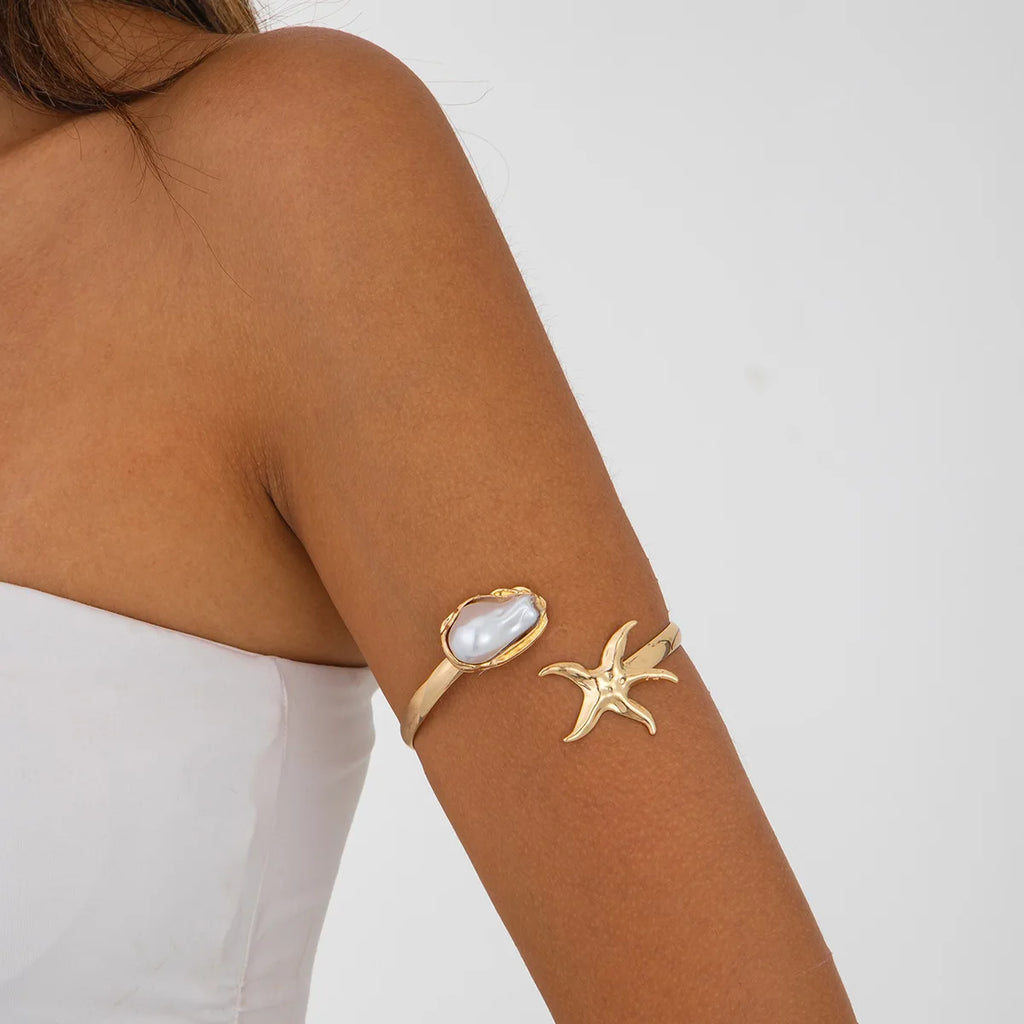 Trendy Metal Starfish Open Cuff Bangles for Women Elegant Flower Spiral Upper Arm Bracelet Boho Beach Vacation Jewelry Gifts