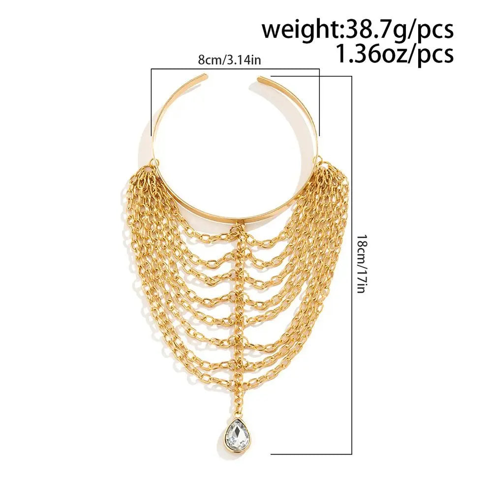 Bohemian Tassel Pendants Charm Upper Bracelet Arm Chain Metal Hollow Out Geometric Pattern Retro Arm Cuff Bangle Body Bracelets