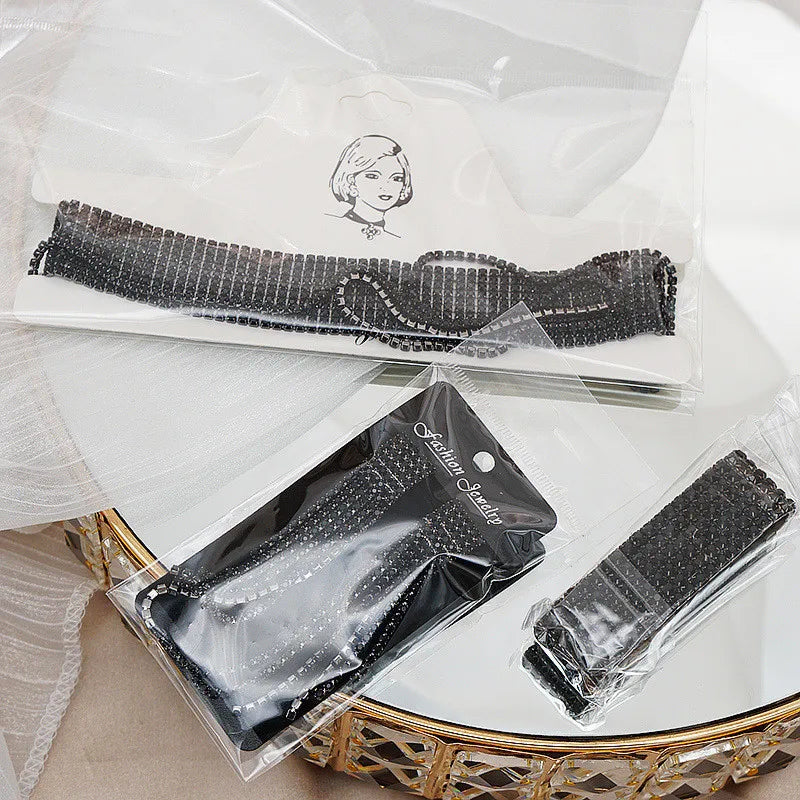 FYUAN Fashion Black Rhinestone Necklace Bracelet Earrings For Women Long Tassel Chain Necklace Lady Party Weddings Jewelry Sets