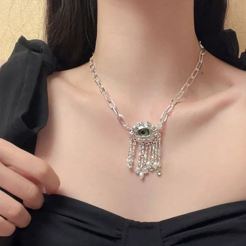 Fashion Jewelry Luxury Temperament Eye With Tassel Pendant Necklace For Women Party Gift Delicate Design Accessories Hot Selling