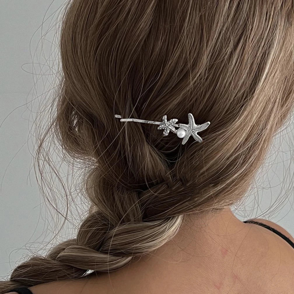 Simple Metal Starfish Hair Clip for Women Girls Gold Color Star Flower Hairpin Fashion Temperament Hair Fork Beach Accessories
