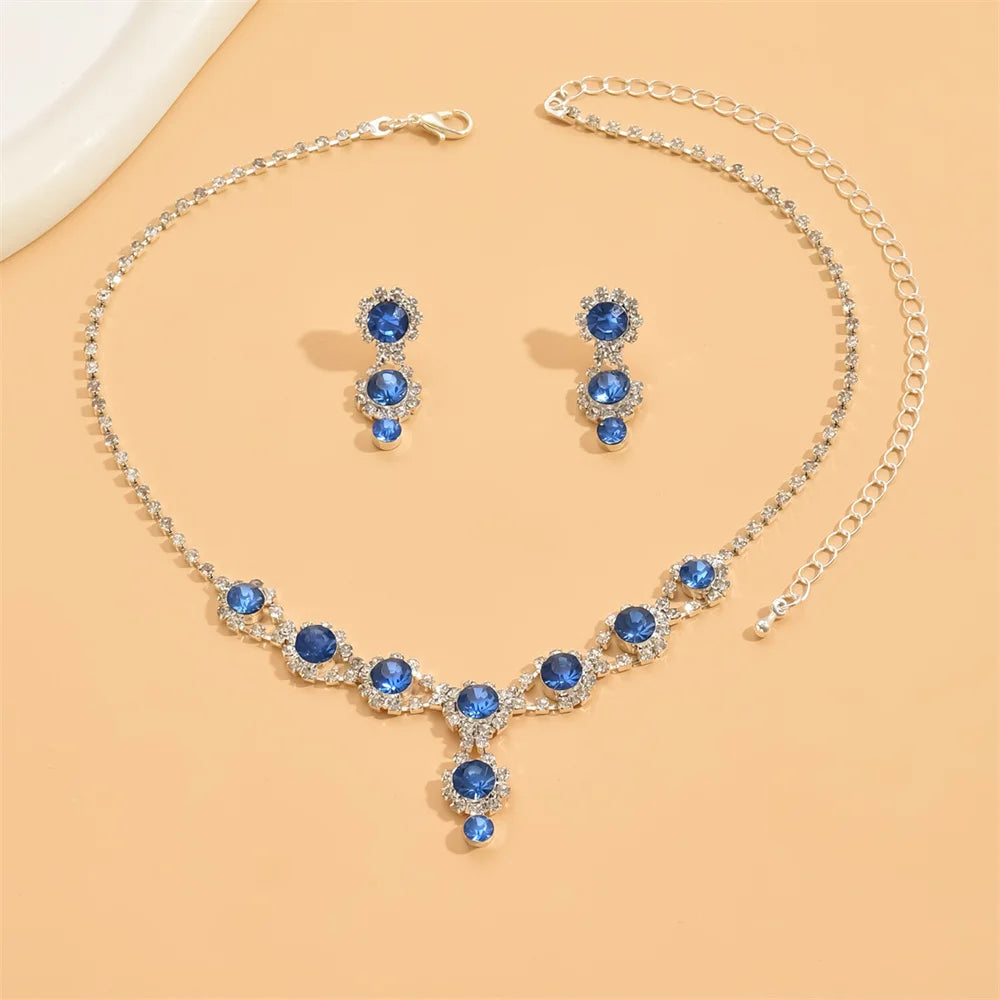 Fashion Necklace Earring Set Women Luxury Emerald Zircon Jewelry Crystal Waterdrop Pendant Choker Necklace Wedding Bride Jewelry