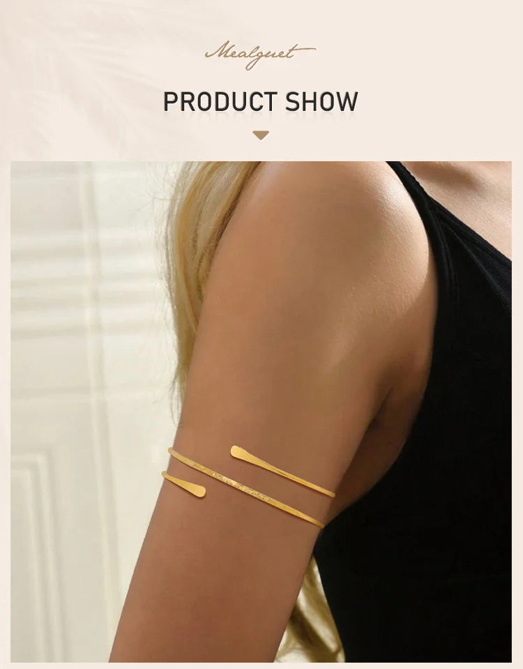 Upper Arm Cuff Bracelet for Women, Minimalist Gold Plated Armband Statement Party Armlets Jewelry
