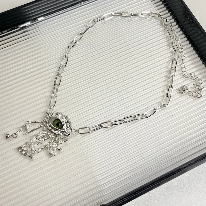 Fashion Jewelry Luxury Temperament Eye With Tassel Pendant Necklace For Women Party Gift Delicate Design Accessories Hot Selling