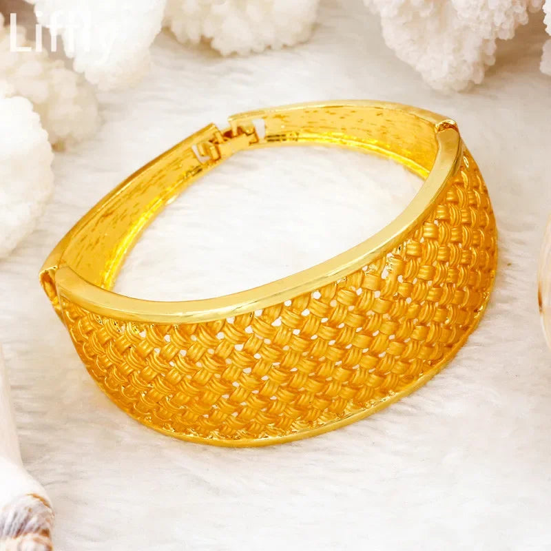 Fashion 24k Gold Color Necklace African Jewelry Sets for Women Nigerian Bridal Wedding Jewellery Bracelet Earrings Ring