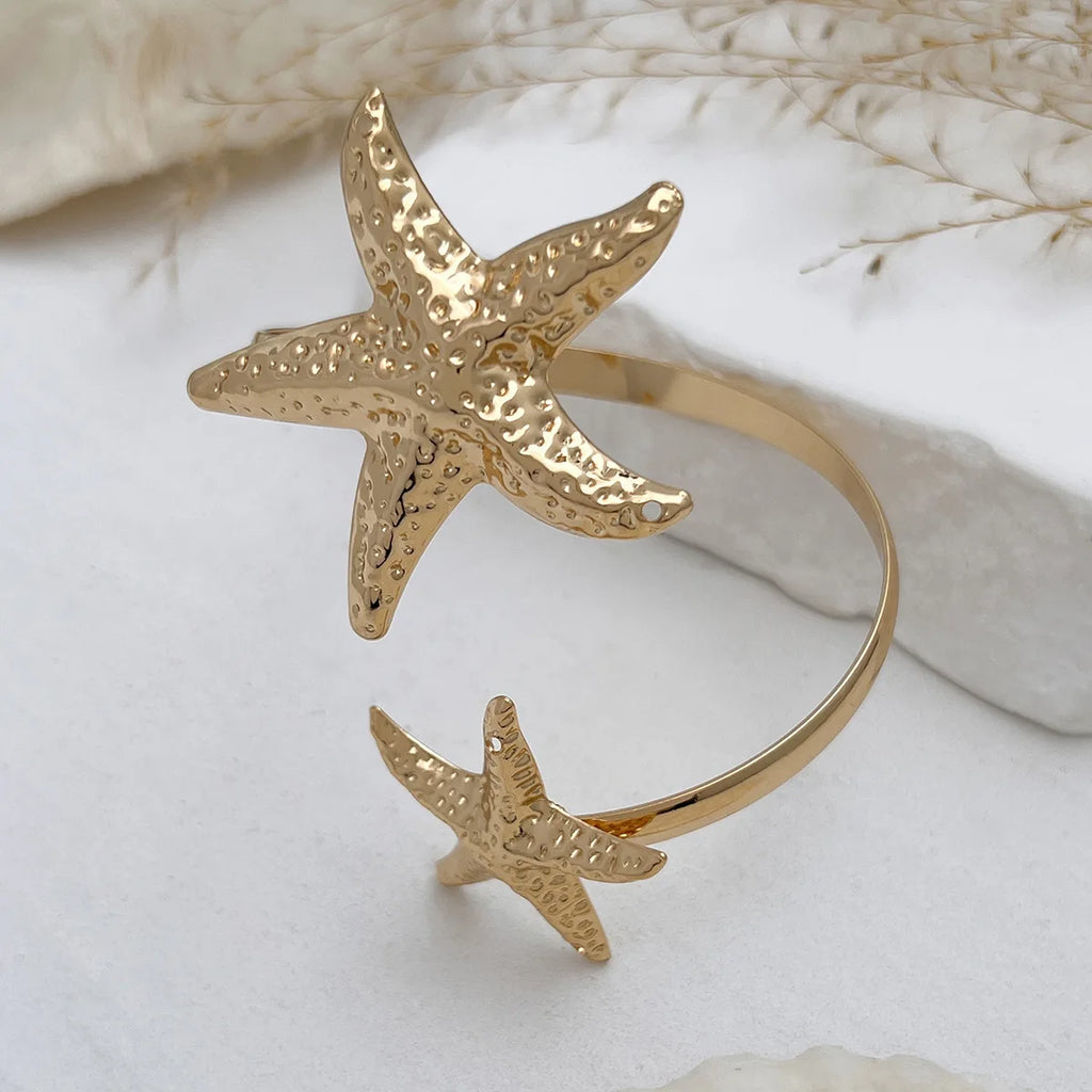 Trendy Metal Starfish Open Cuff Bangles for Women Elegant Flower Spiral Upper Arm Bracelet Boho Beach Vacation Jewelry Gifts