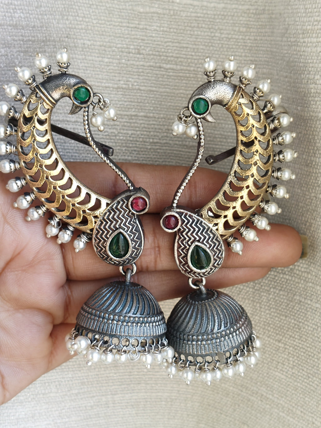 BEAUTIFUL DUAL TONE MOST WANTED MAYUR EARCUFF ANTI TARNISHED WATERPROOF QUALITY