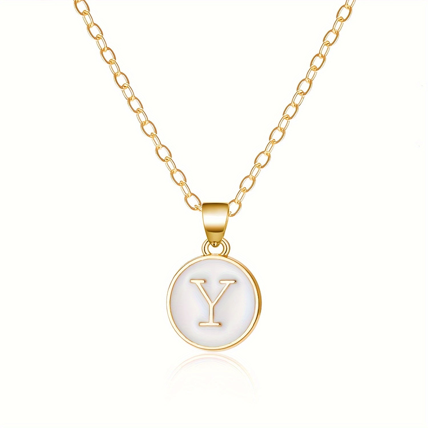 Round Shape 26 English Letter Pattern Pendant Necklace Elegant Simple Style Zinc Alloy Jewelry Trendy Female Necklace