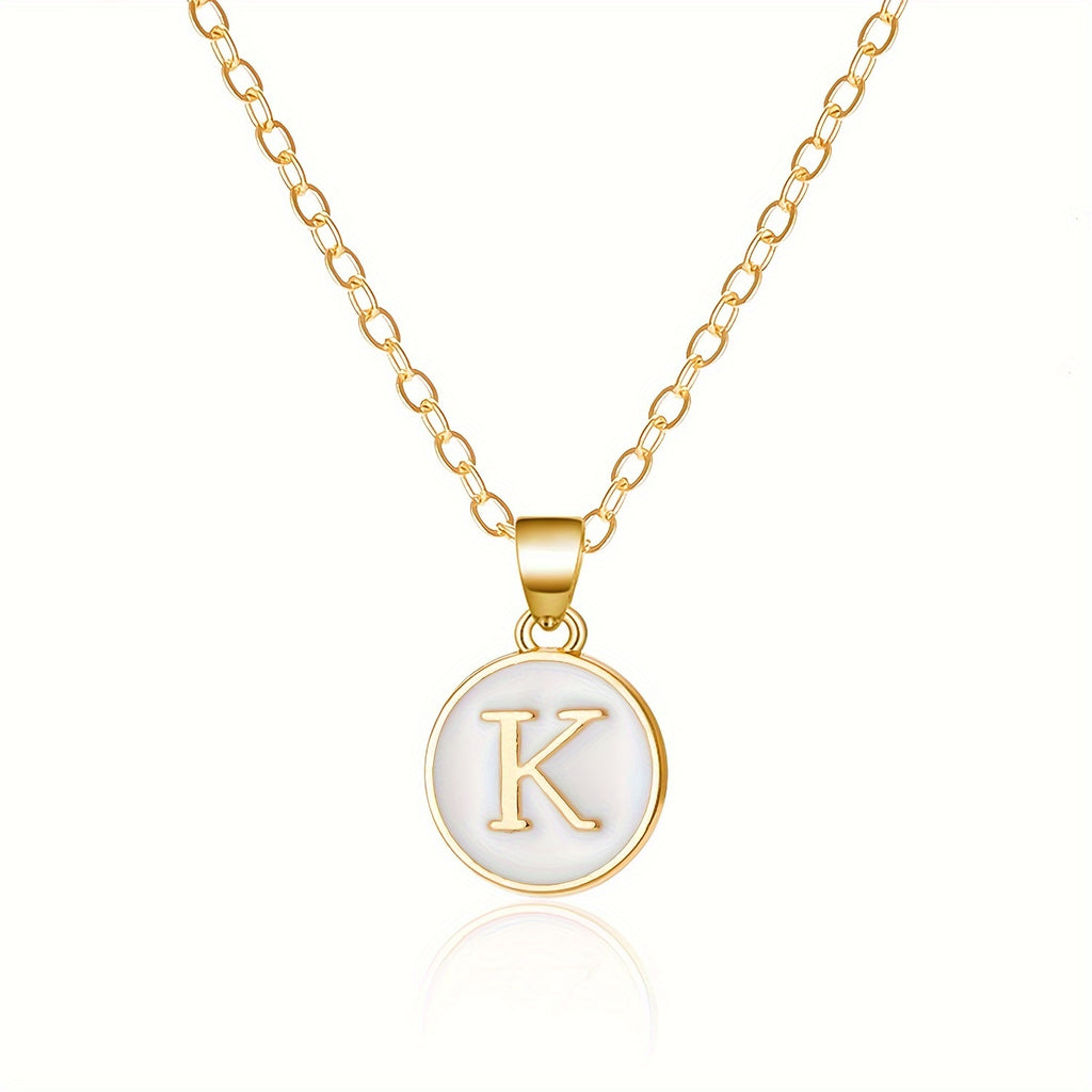 Round Shape 26 English Letter Pattern Pendant Necklace Elegant Simple Style Zinc Alloy Jewelry Trendy Female Necklace