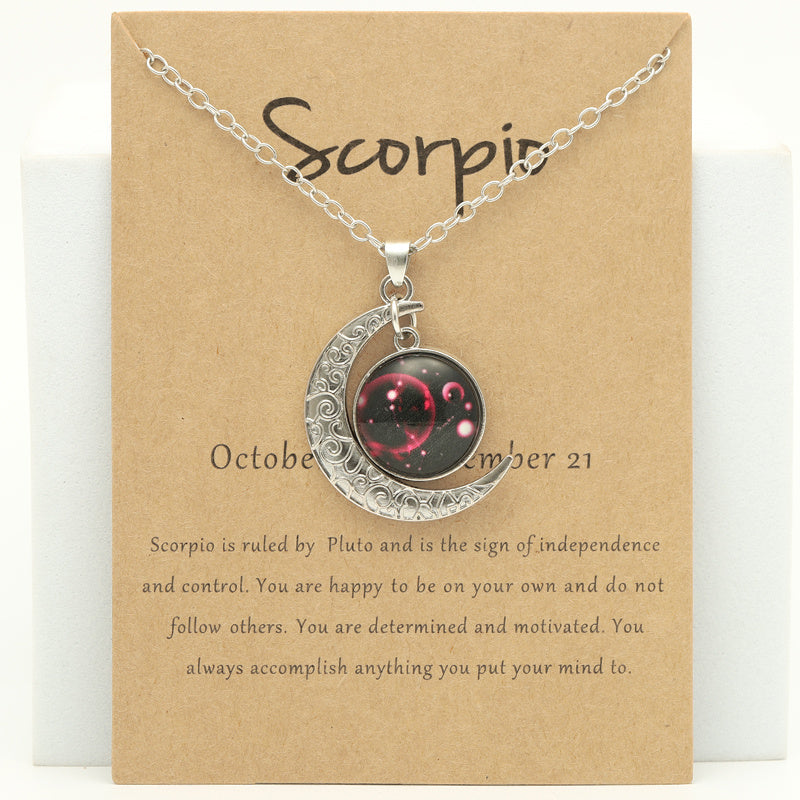 Cross-border New Luminous 12 Zodiac Necklace Retro Moon Pendant Card Short Necklace, father's day gift