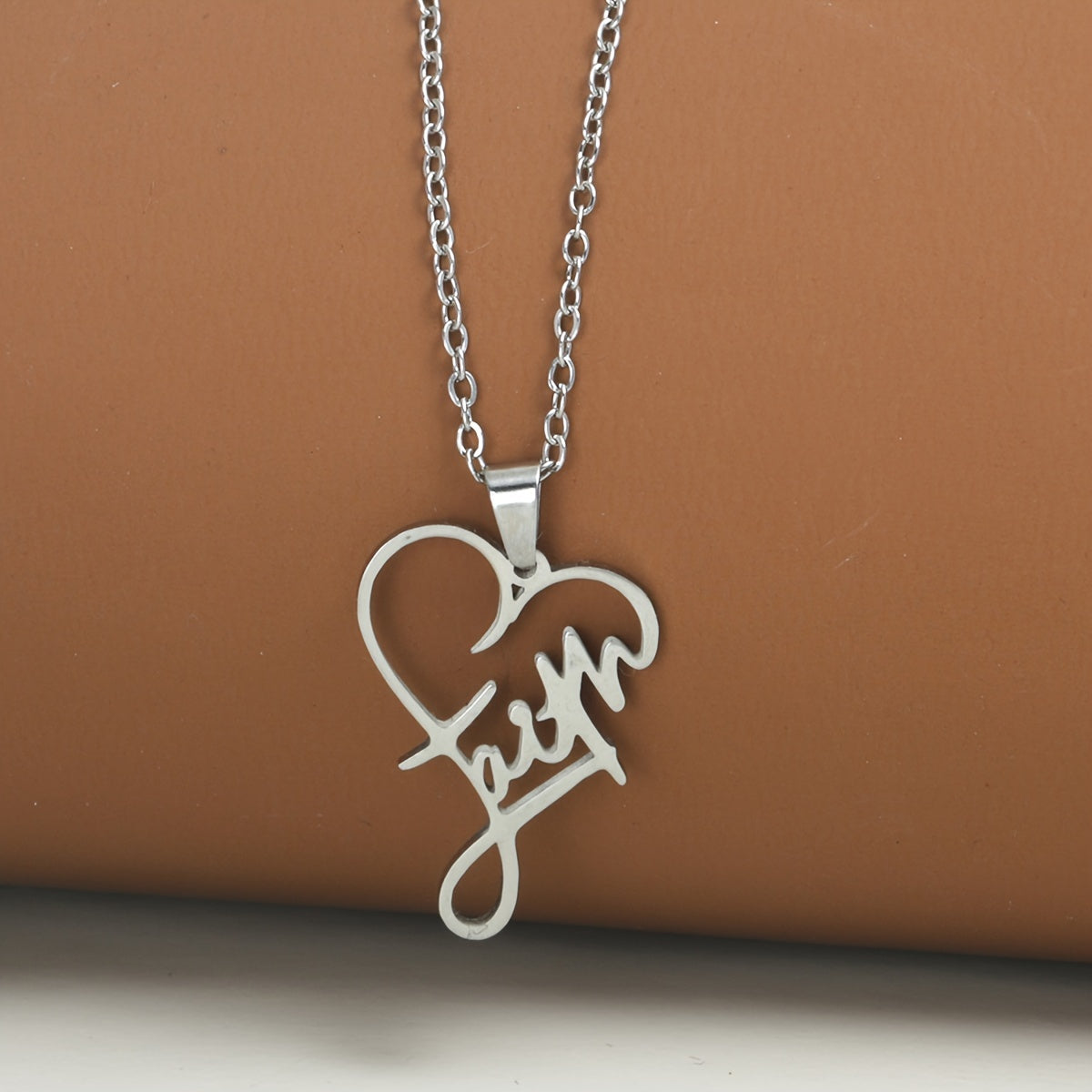 3pcs Stainless Steel Christian Faith Words Pendant Necklace, Unisex Couple Jewelry Gift