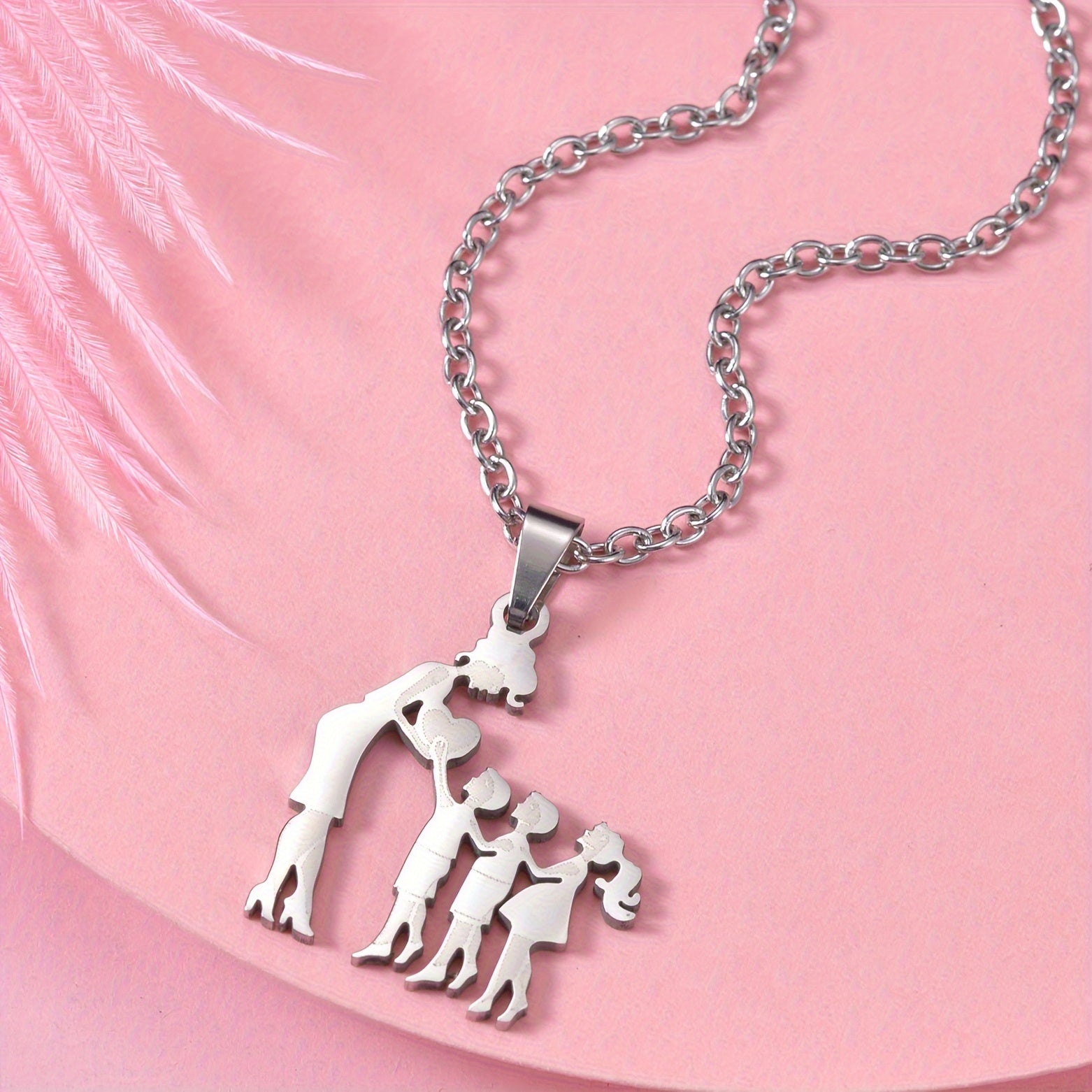 1pc Fashionable & Minimalist Stainless Steel Mother & Daughter Pendant Necklace For Men, Ideal choice for Gifts