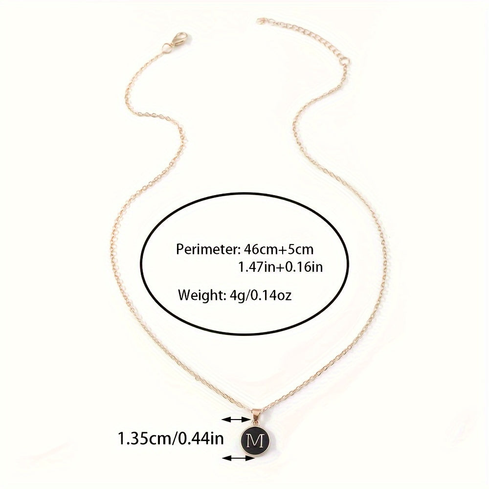 Round Shape 26 English Letter Pattern Pendant Necklace Elegant Simple Style Zinc Alloy Jewelry Trendy Female Necklace