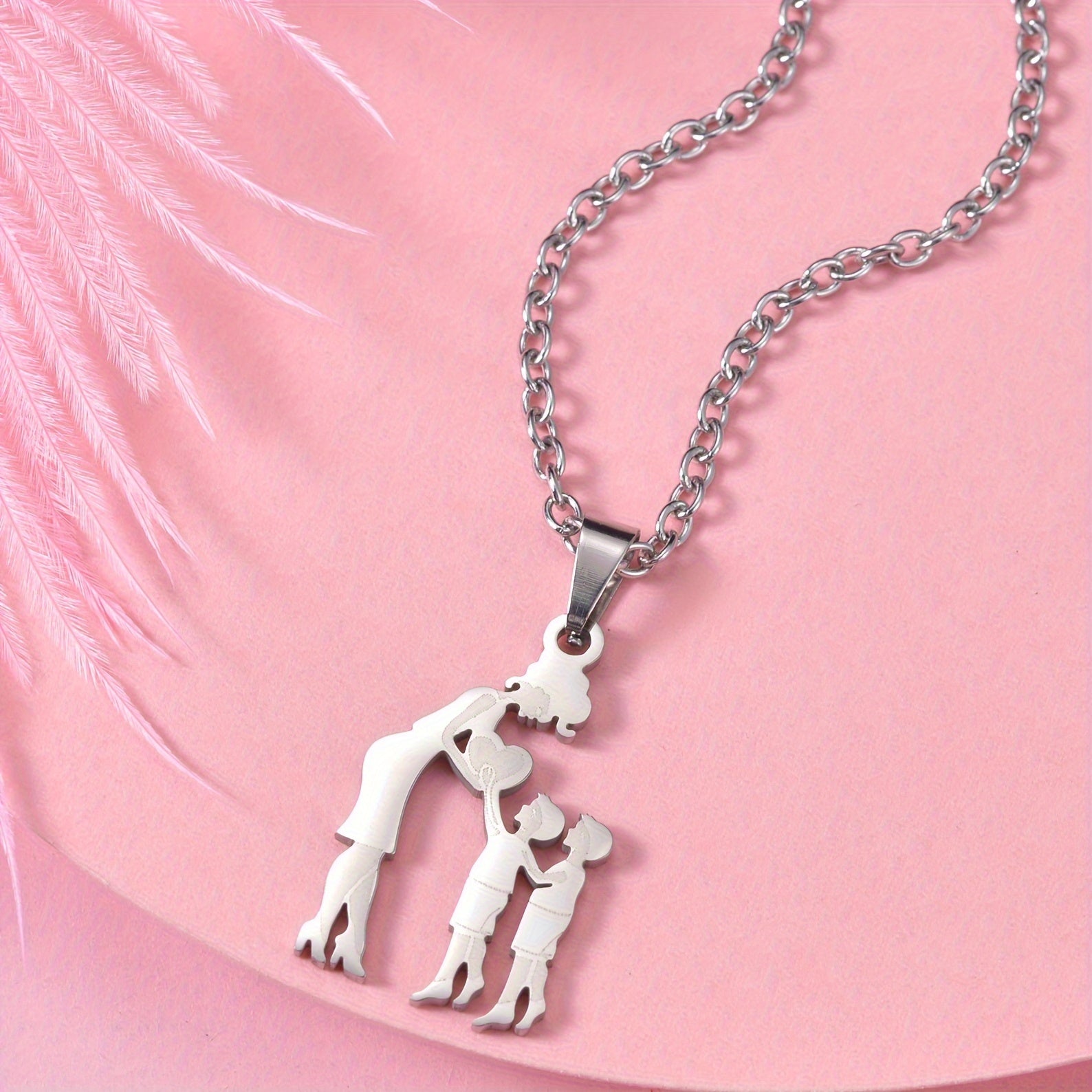 1pc Fashionable & Minimalist Stainless Steel Mother & Daughter Pendant Necklace For Men, Ideal choice for Gifts