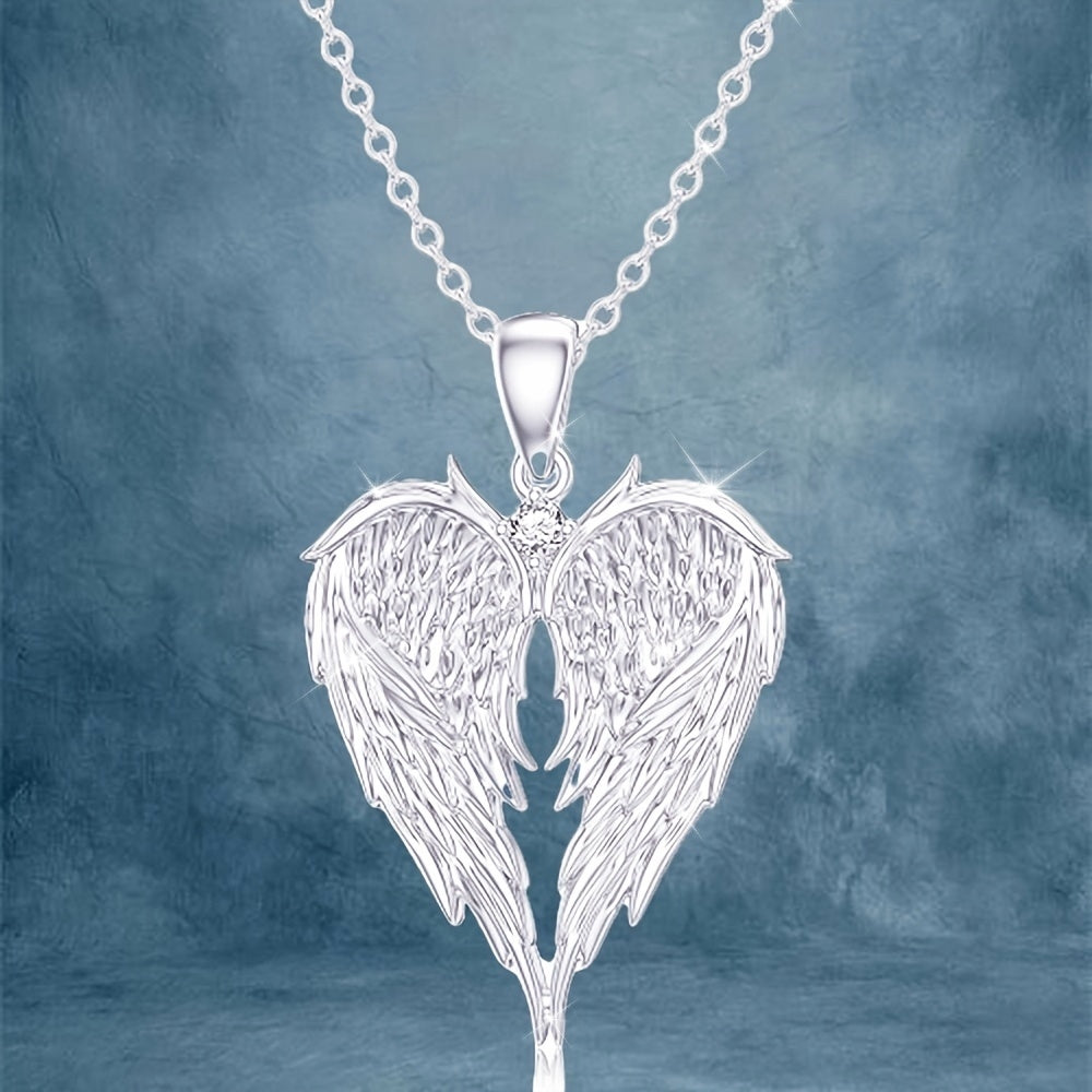 Elegant Angel Wings Heart-shaped Pendant Necklace, Angel Wing Jewelry, Holiday Gift