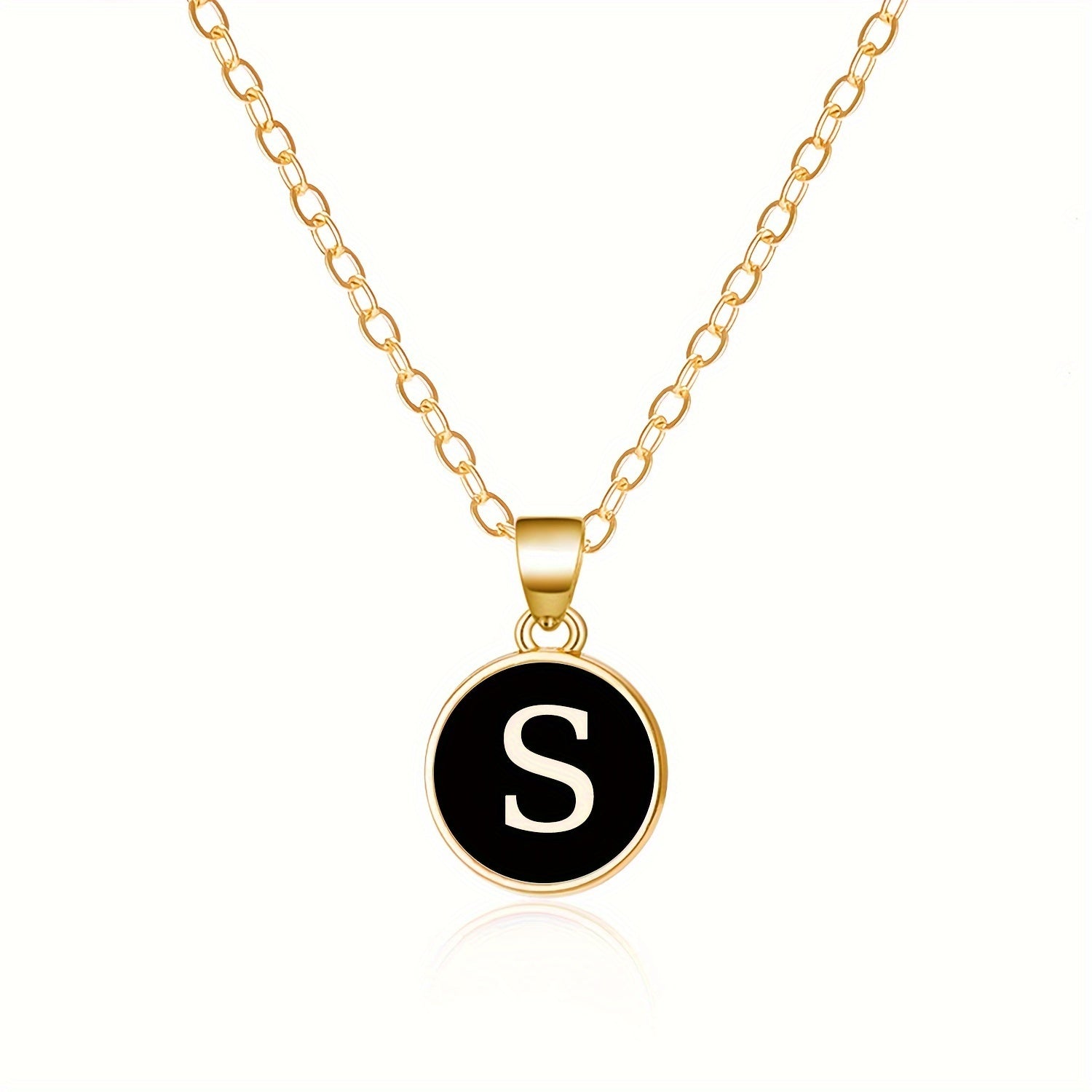 Round Shape 26 English Letter Pattern Pendant Necklace Elegant Simple Style Zinc Alloy Jewelry Trendy Female Necklace