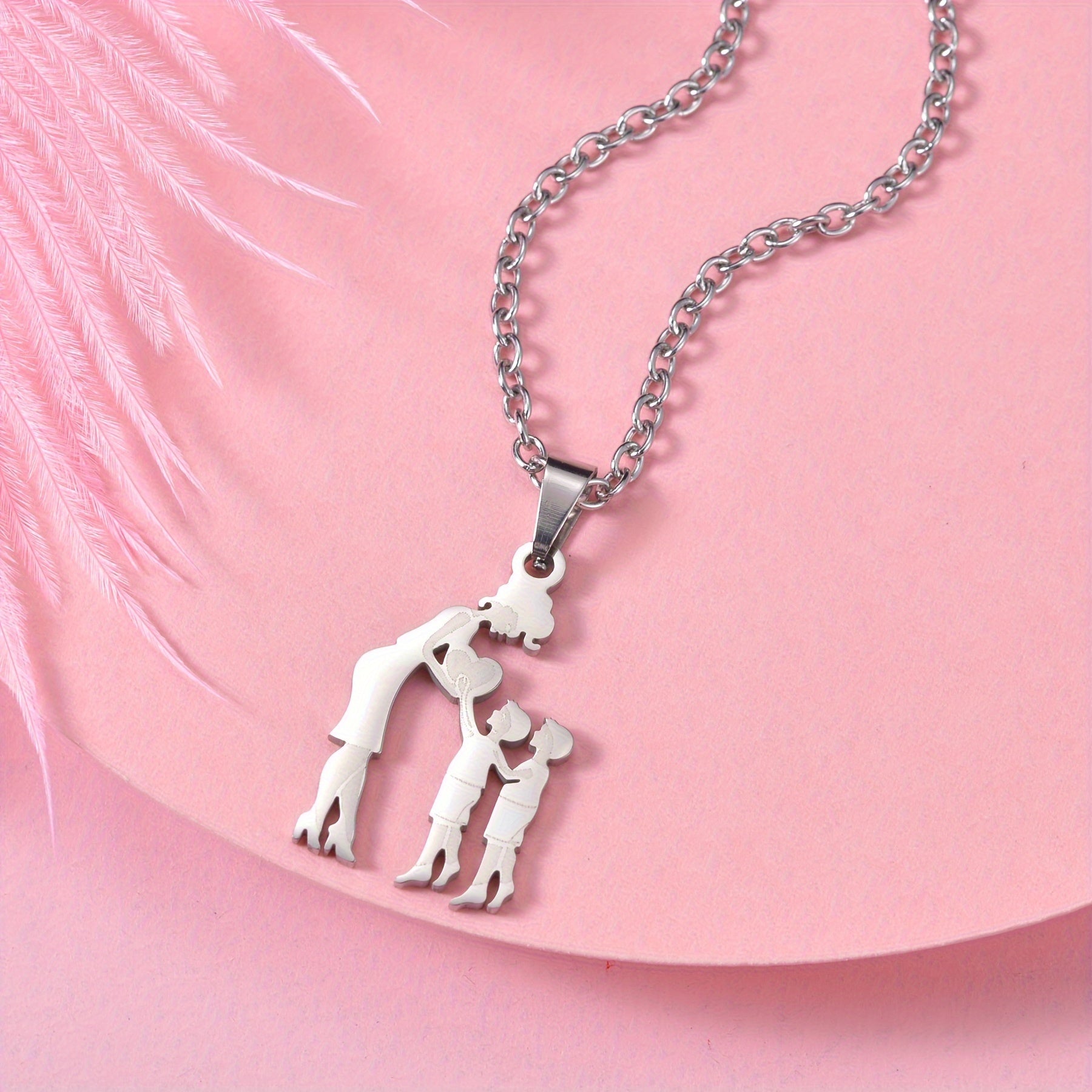 1pc Fashionable & Minimalist Stainless Steel Mother & Daughter Pendant Necklace For Men, Ideal choice for Gifts