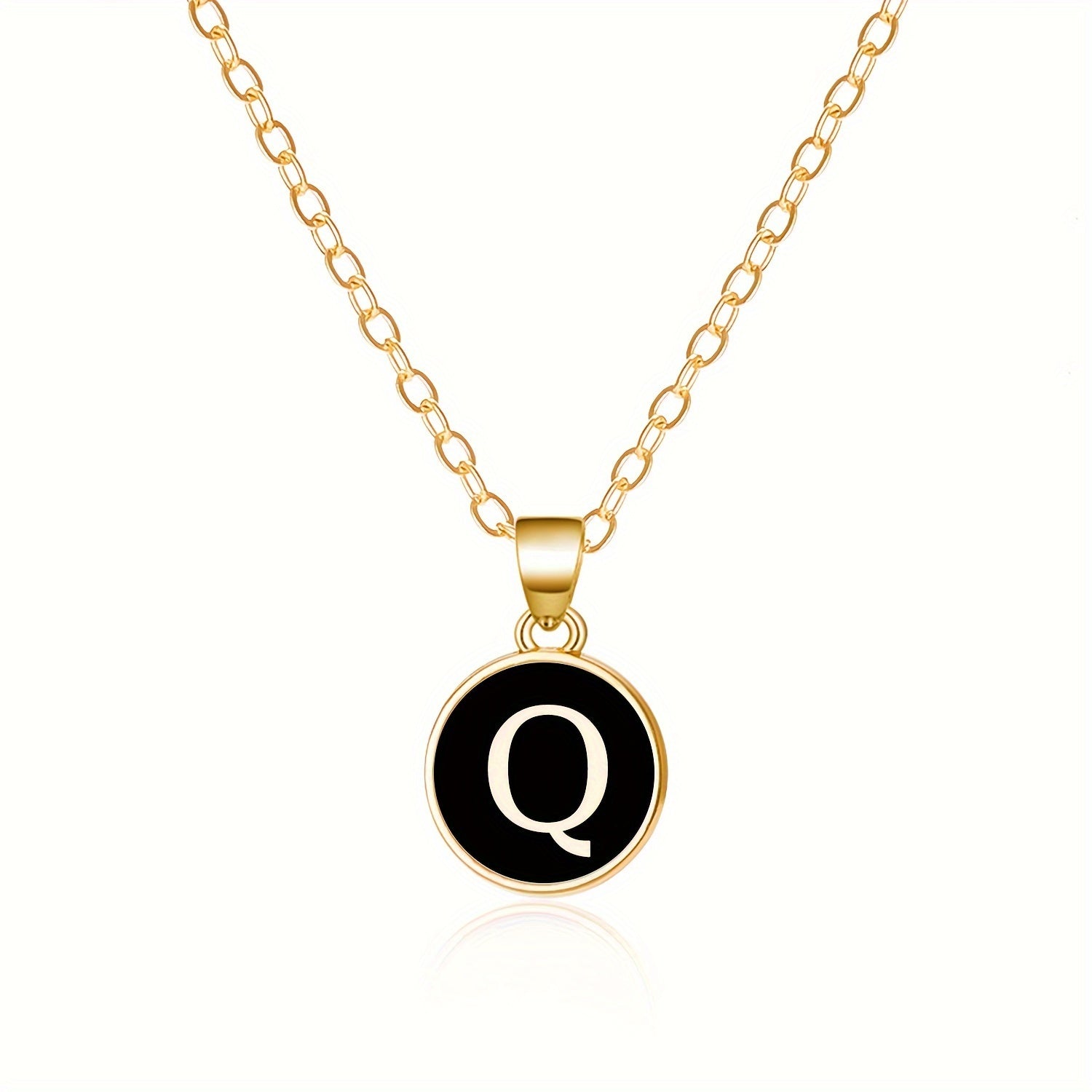 Round Shape 26 English Letter Pattern Pendant Necklace Elegant Simple Style Zinc Alloy Jewelry Trendy Female Necklace