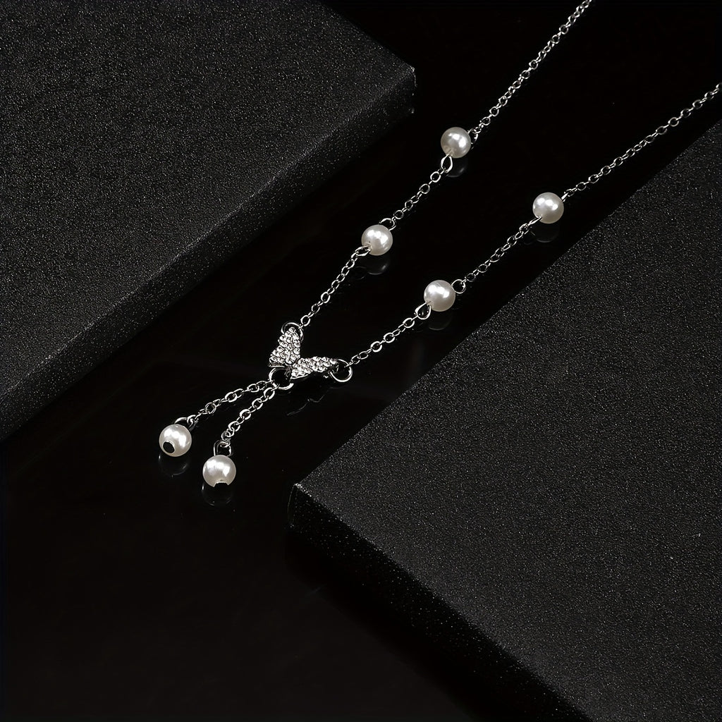 Women's Faux Pearl Butterfly Necklace, Creative Necklace, Jewelry For Party Wedding Banquet