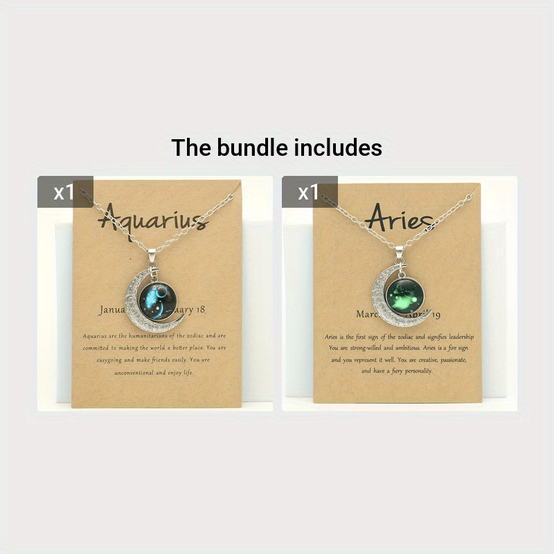 1pc Retro Glow-in-the-Dark Zodiac Moon Pendant Necklace - Vintage Style, Zinc Alloy with Glass Accents, Adjustable Chain for Women - Ideal for Daily Wear & Gifting, Zodiac Jewelry, Gift Jewelry, Vintage Jewelry, Durable Jewel