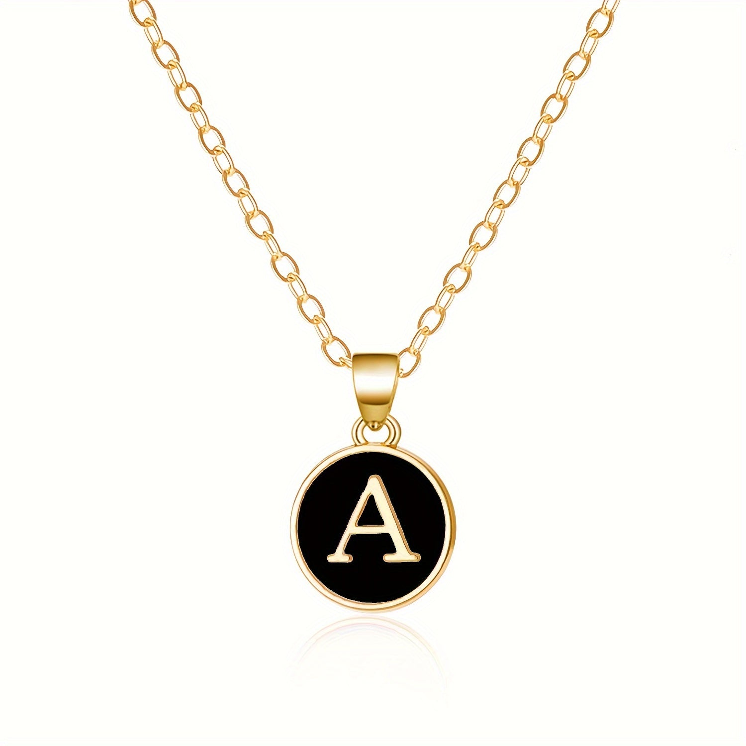 Round Shape 26 English Letter Pattern Pendant Necklace Elegant Simple Style Zinc Alloy Jewelry Trendy Female Necklace