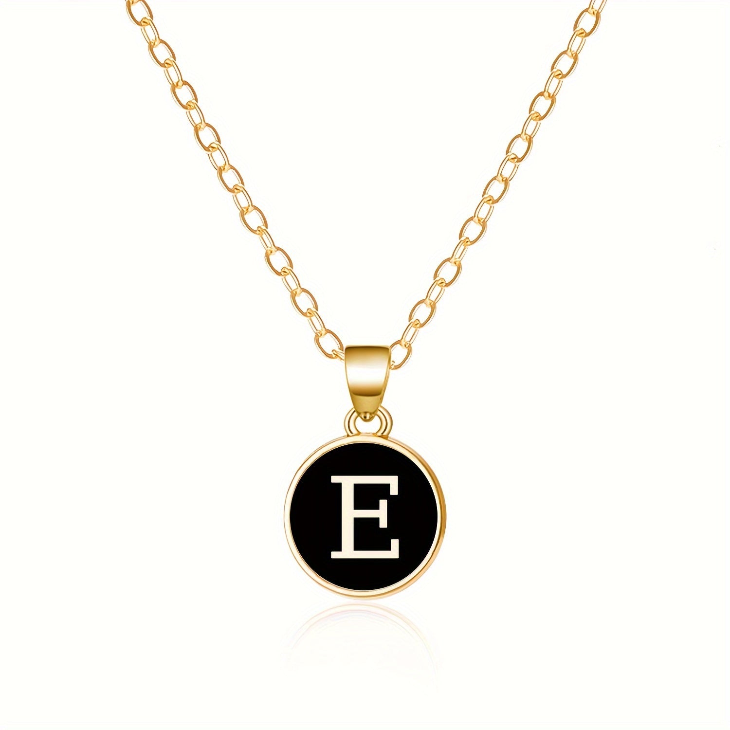 Round Shape 26 English Letter Pattern Pendant Necklace Elegant Simple Style Zinc Alloy Jewelry Trendy Female Necklace