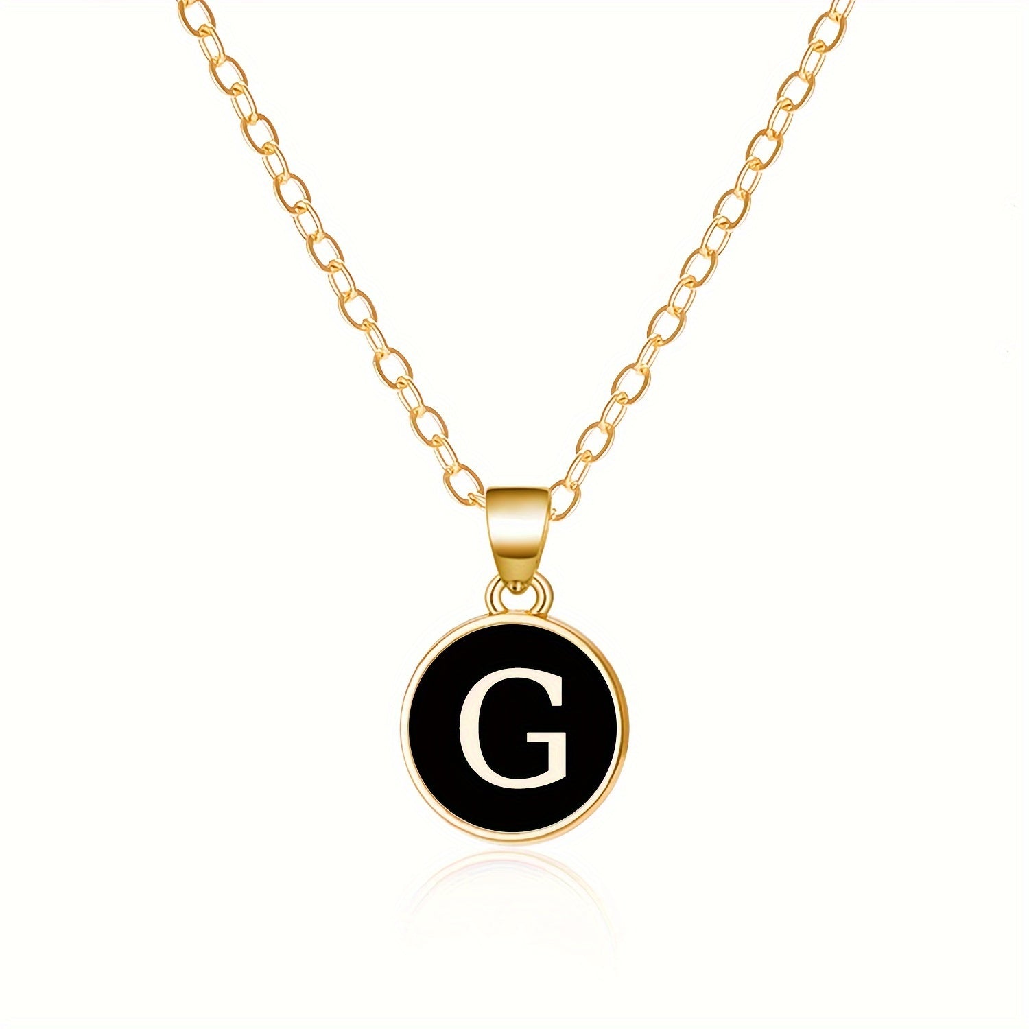Round Shape 26 English Letter Pattern Pendant Necklace Elegant Simple Style Zinc Alloy Jewelry Trendy Female Necklace