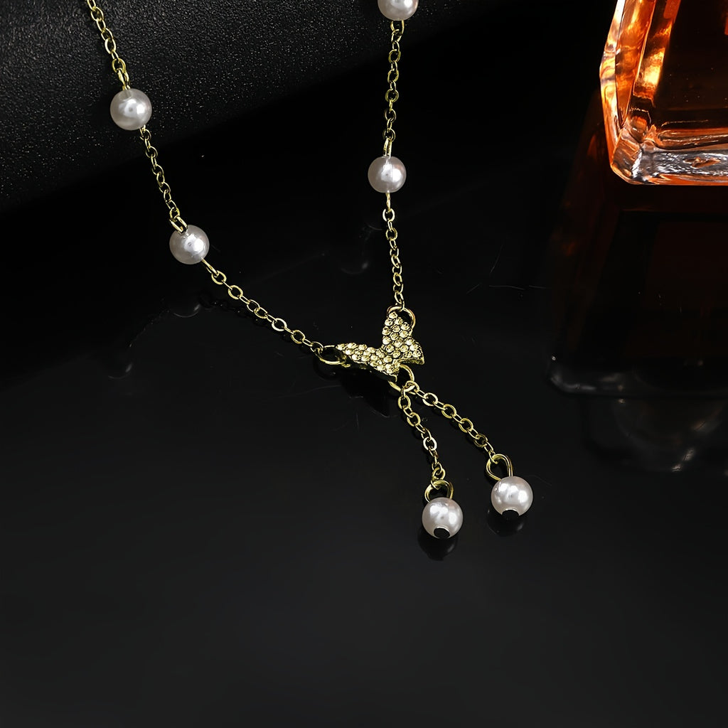 Women's Faux Pearl Butterfly Necklace, Creative Necklace, Jewelry For Party Wedding Banquet
