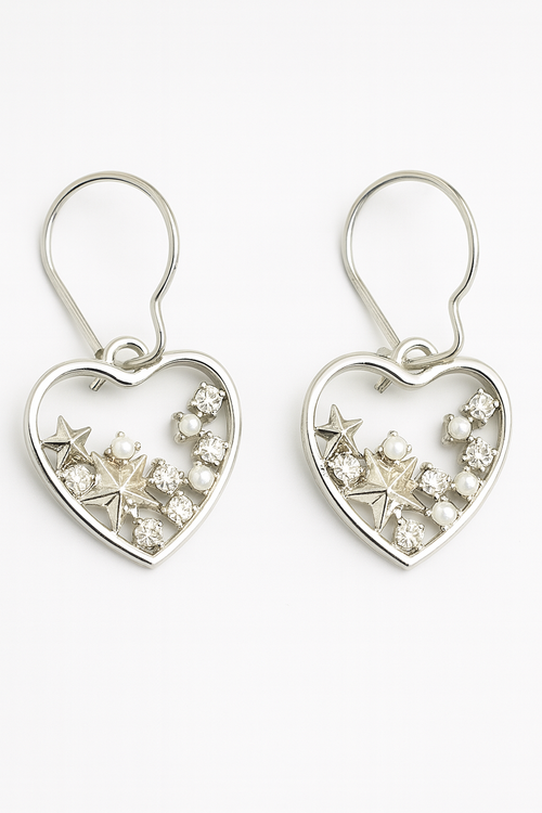 Handmade Heart Earrings with Stars and Pearls