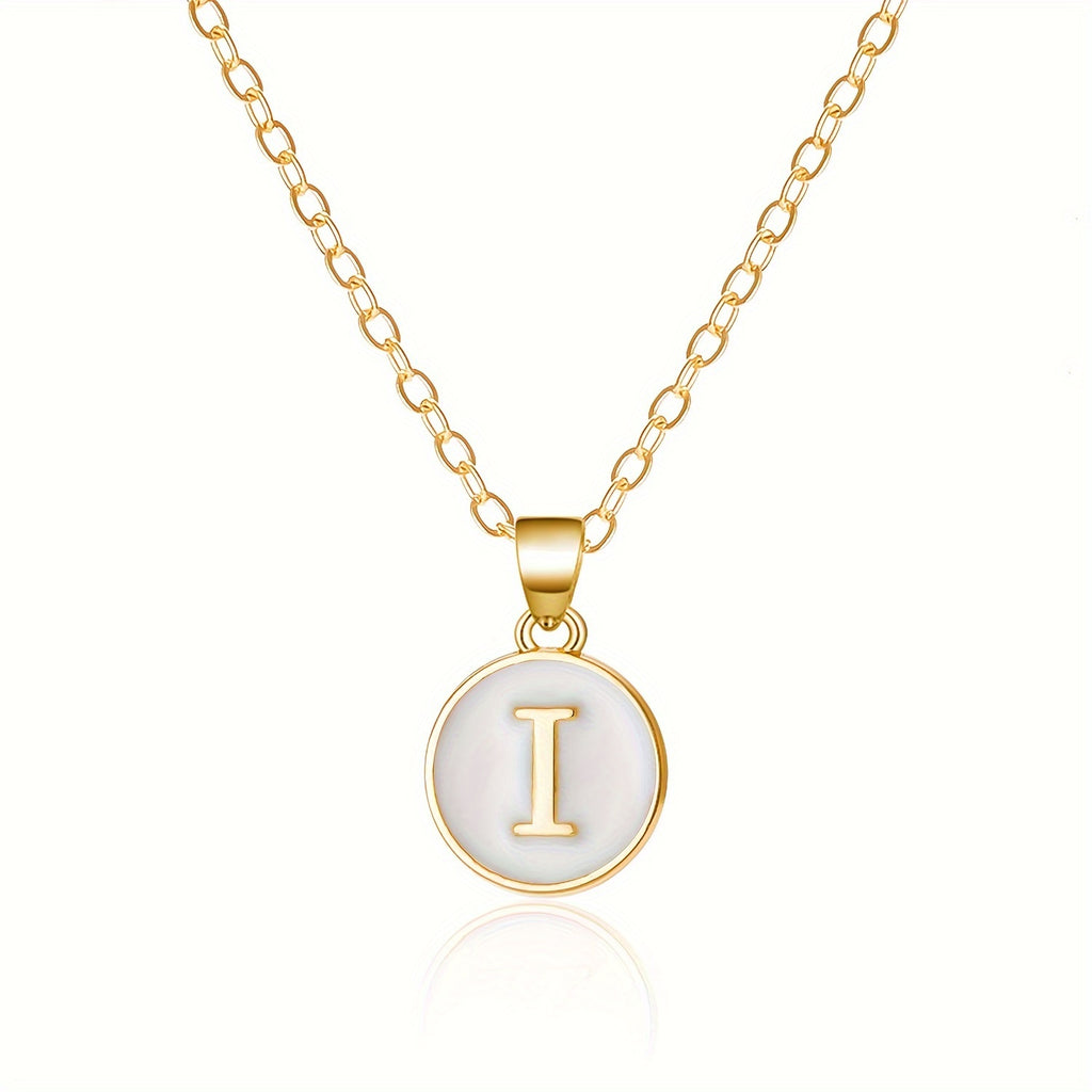 Round Shape 26 English Letter Pattern Pendant Necklace Elegant Simple Style Zinc Alloy Jewelry Trendy Female Necklace