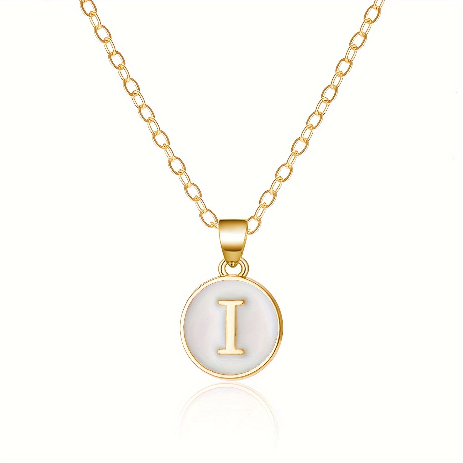 Round Shape 26 English Letter Pattern Pendant Necklace Elegant Simple Style Zinc Alloy Jewelry Trendy Female Necklace