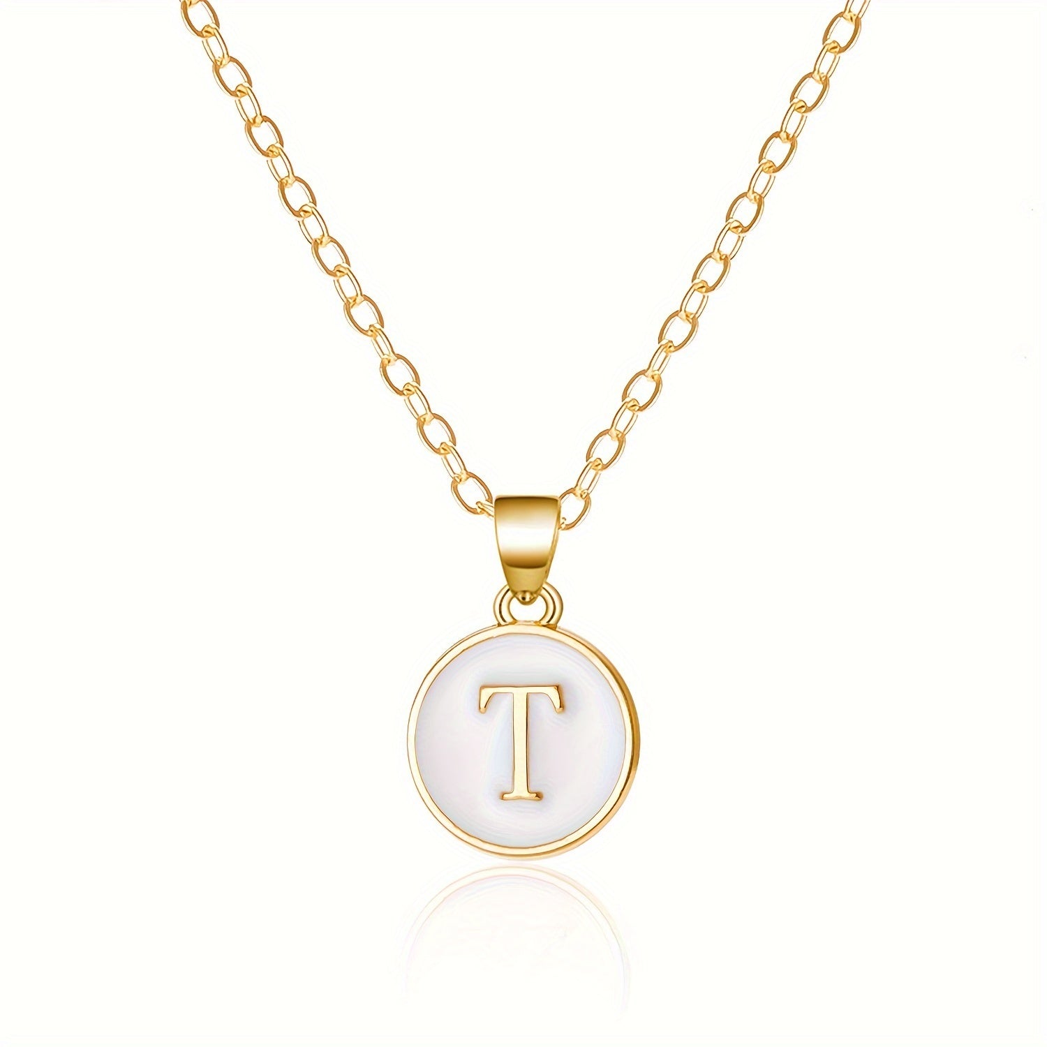 Round Shape 26 English Letter Pattern Pendant Necklace Elegant Simple Style Zinc Alloy Jewelry Trendy Female Necklace