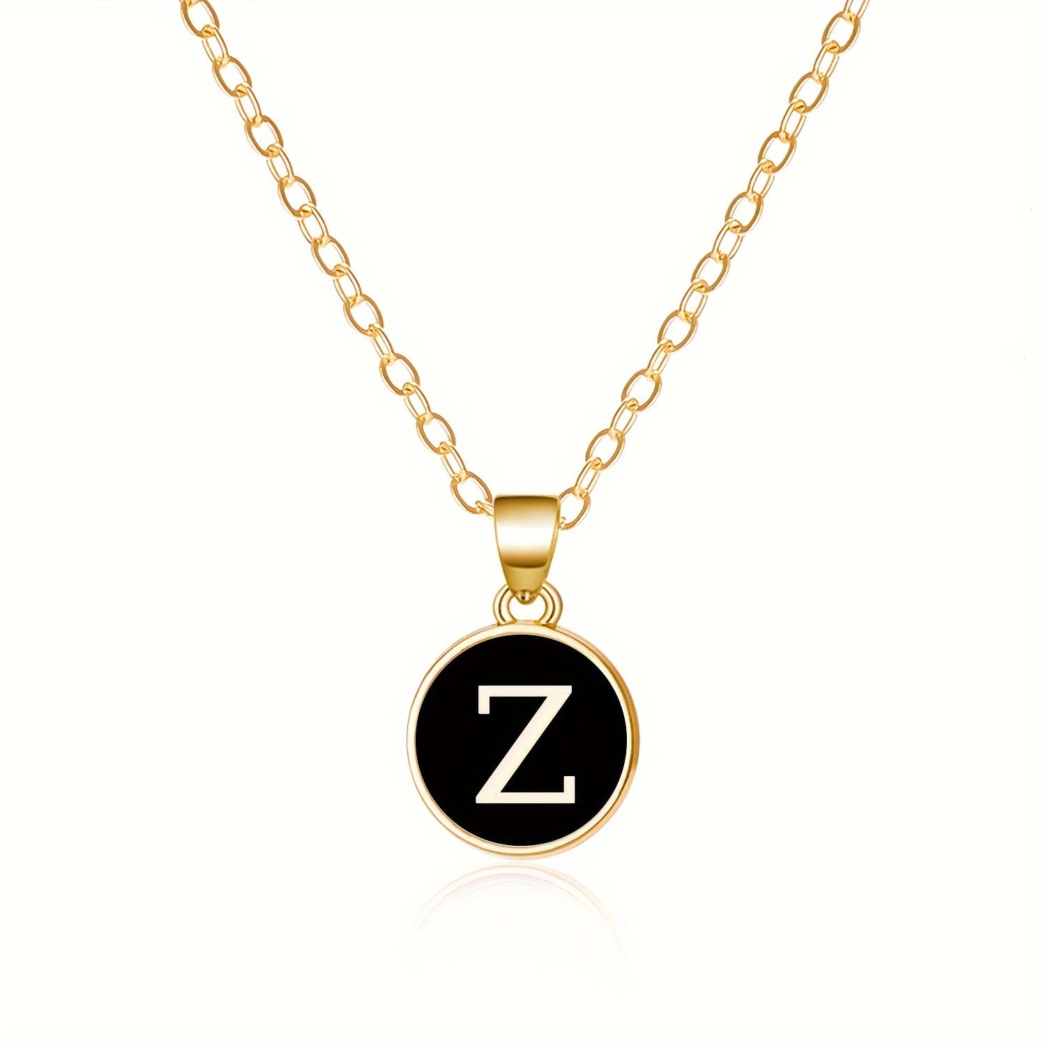 Round Shape 26 English Letter Pattern Pendant Necklace Elegant Simple Style Zinc Alloy Jewelry Trendy Female Necklace