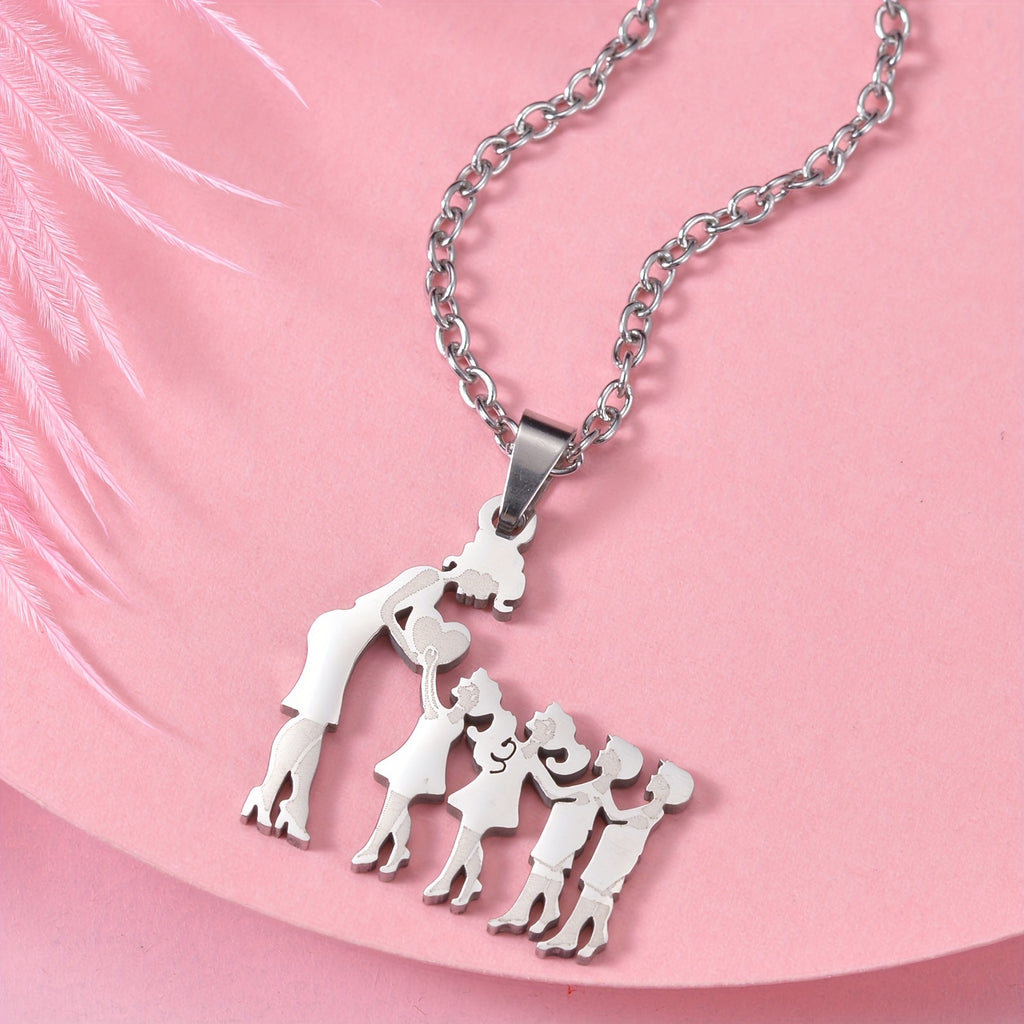 1pc Fashionable & Minimalist Stainless Steel Mother & Daughter Pendant Necklace For Men, Ideal choice for Gifts