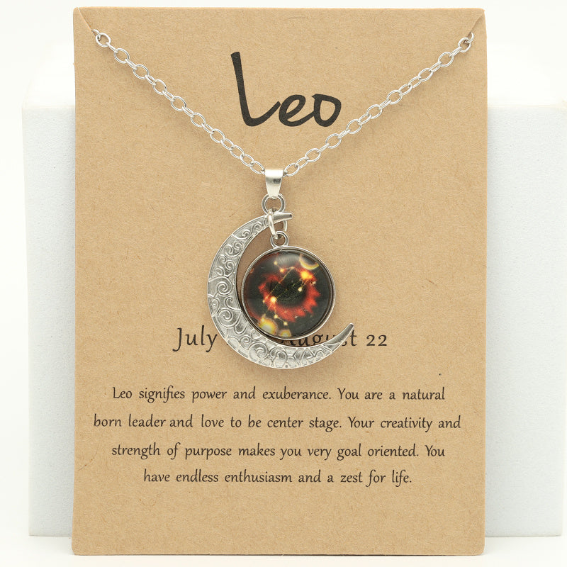 Cross-border New Luminous 12 Zodiac Necklace Retro Moon Pendant Card Short Necklace, father's day gift