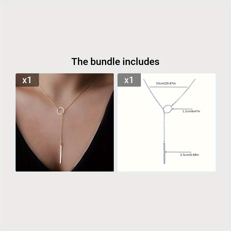 Simple Chic Y-Necklace, Monochrome Circle Alloy Clavicle Necklace for Women, Rod Accent, Minimalist Style Jewelry