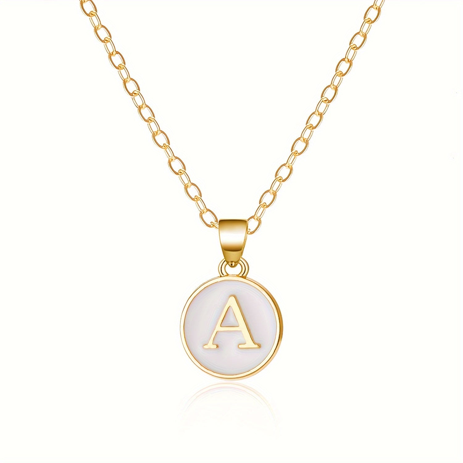 Round Shape 26 English Letter Pattern Pendant Necklace Elegant Simple Style Zinc Alloy Jewelry Trendy Female Necklace