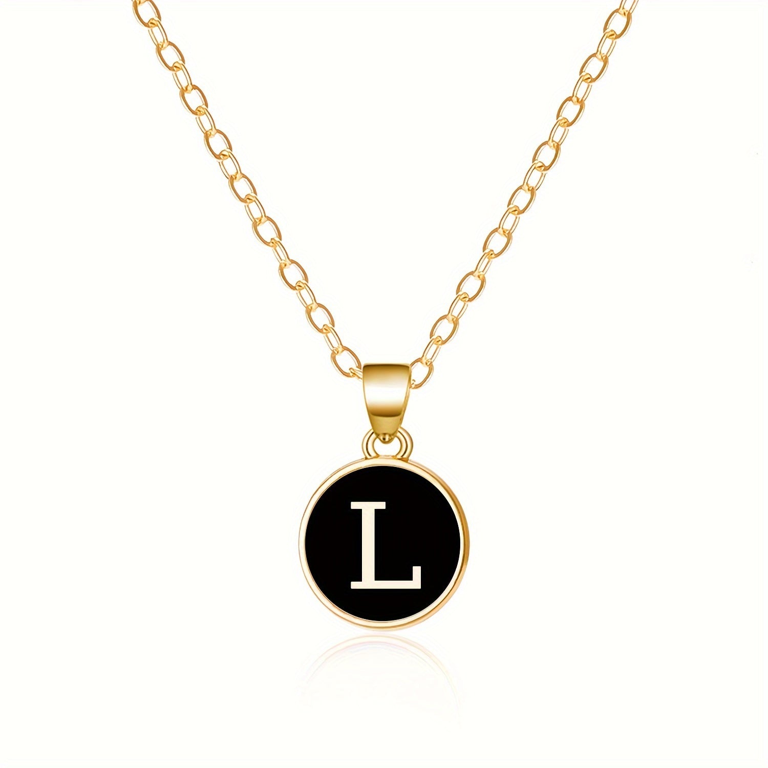 Round Shape 26 English Letter Pattern Pendant Necklace Elegant Simple Style Zinc Alloy Jewelry Trendy Female Necklace