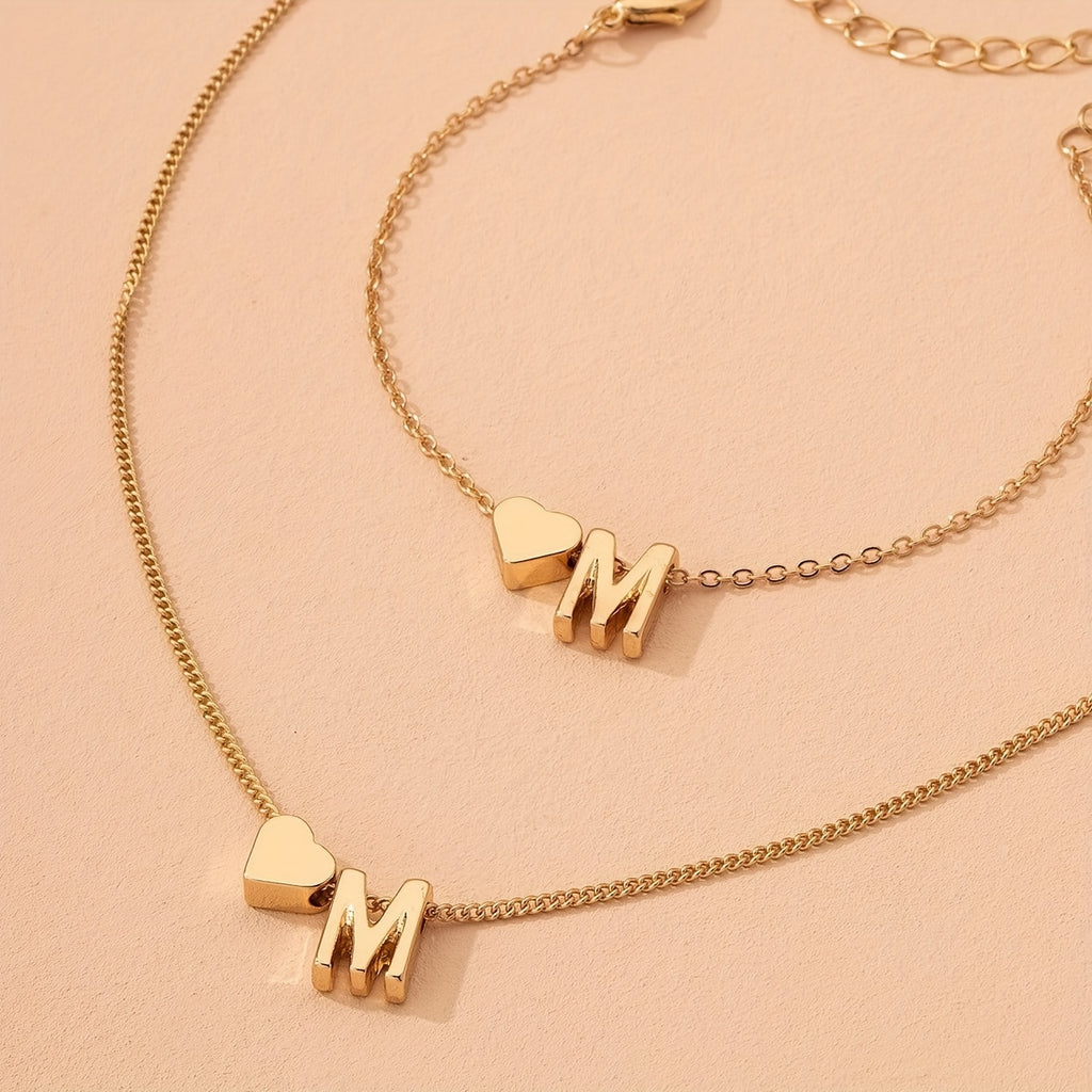 1 Necklace + 1 Bracelet Minimalist Alphabet Jewelry Set - Trendy Letter Design, Personalized Initial, Versatile Party Accessory for Daily Outfits, Perfect Gift Idea with U-Choose Alphabet Option